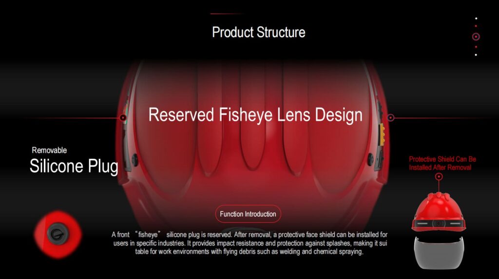 Reserved front lens position with removable silicone plug design — G808 smart safety helmet