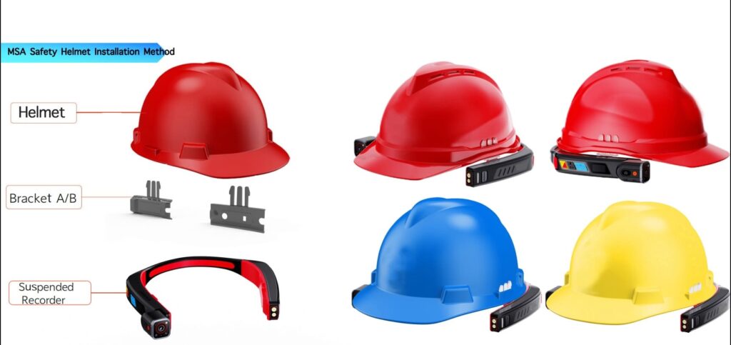 Installation method for standard hard hats using bracket options A/B — G901 helmet-mounted recorder (retrofit)