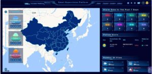 Smart supervision platform dashboard showing GPS map tracking and safety alerts